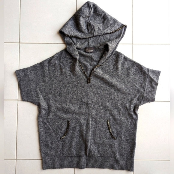 Gray shirt sleeve hooded wool and cashmere blend V neck sweater size Medium - Picture 1 of 9
